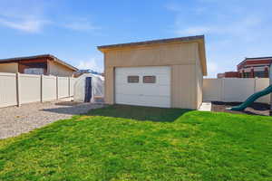 View of detached garage