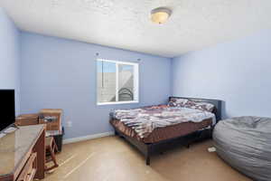 Bedroom featuring baseboards and a textured ceiling