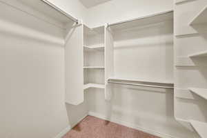 Walk in closet with light carpet