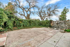 Fenced backyard with a patio area