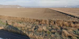 Overview of rural landscape with a mountainous background