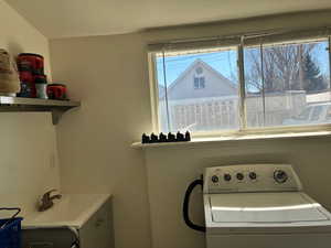 Laundry room with washer / clothes dryer and a sink