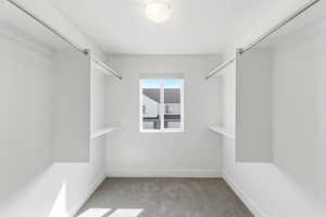 Walk in closet with light carpet