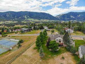 Aerial view of a mountain backdrop