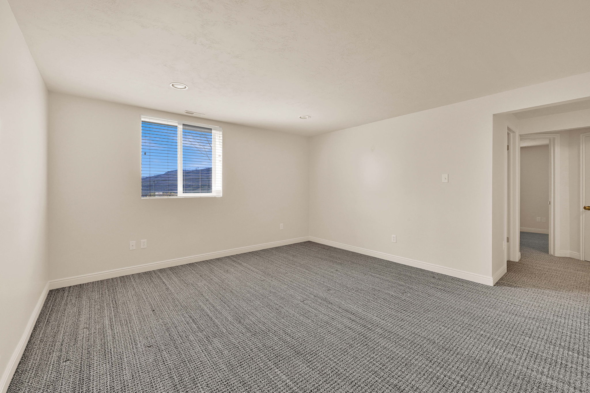 Spare room featuring light carpet and recessed lighting
