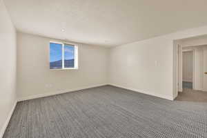 Spare room featuring light carpet and recessed lighting