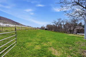View of yard with a mountain view and a view of countryside
