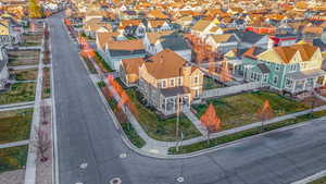 Aerial perspective of suburban area