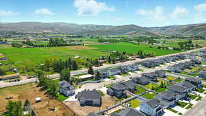 Aerial perspective of suburban area featuring mountains