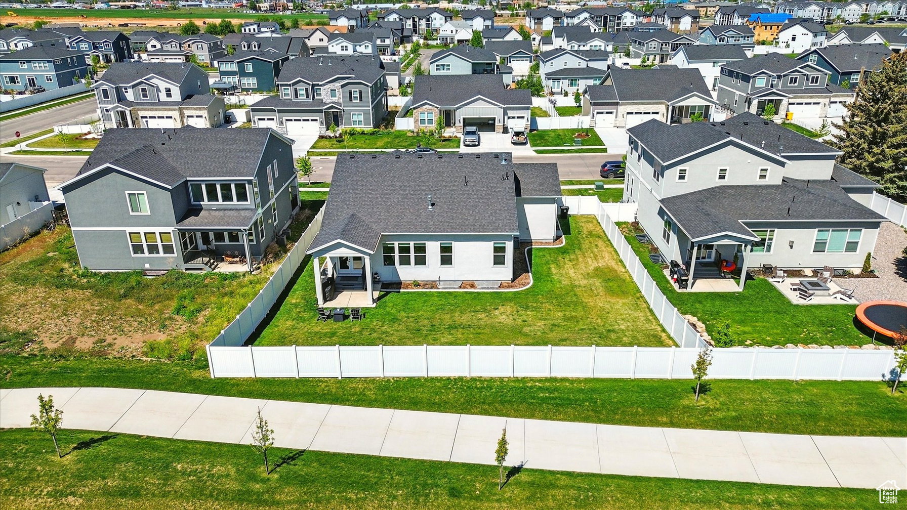 Aerial perspective of suburban area