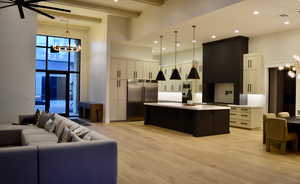 Welcome area with hanging lights