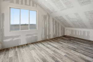 Additional living space with vaulted ceiling and light wood finished floors