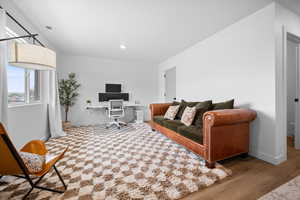 Flex room off of entry can double as living room or office.