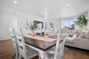 Large dining area fits up to 72" of table and seating space.