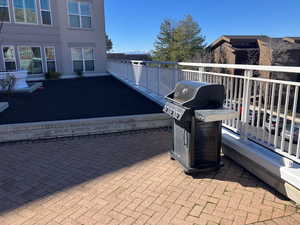 View of patio featuring grilling area