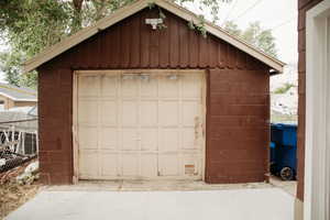 View of detached garage