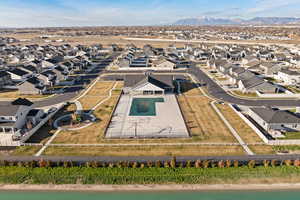 Aerial perspective of Stillwater Community amenities including clubhouse, gym, and pool