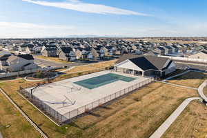 Aerial perspective of Stillwater Community amenities including clubhouse, gym, and pool