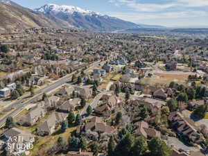 Aerial perspective of suburban area featuring mountains
