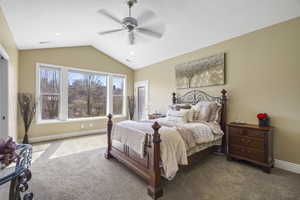 Bedroom with carpet flooring and a ceiling fan