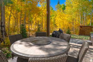 Wooden terrace with outdoor dining area