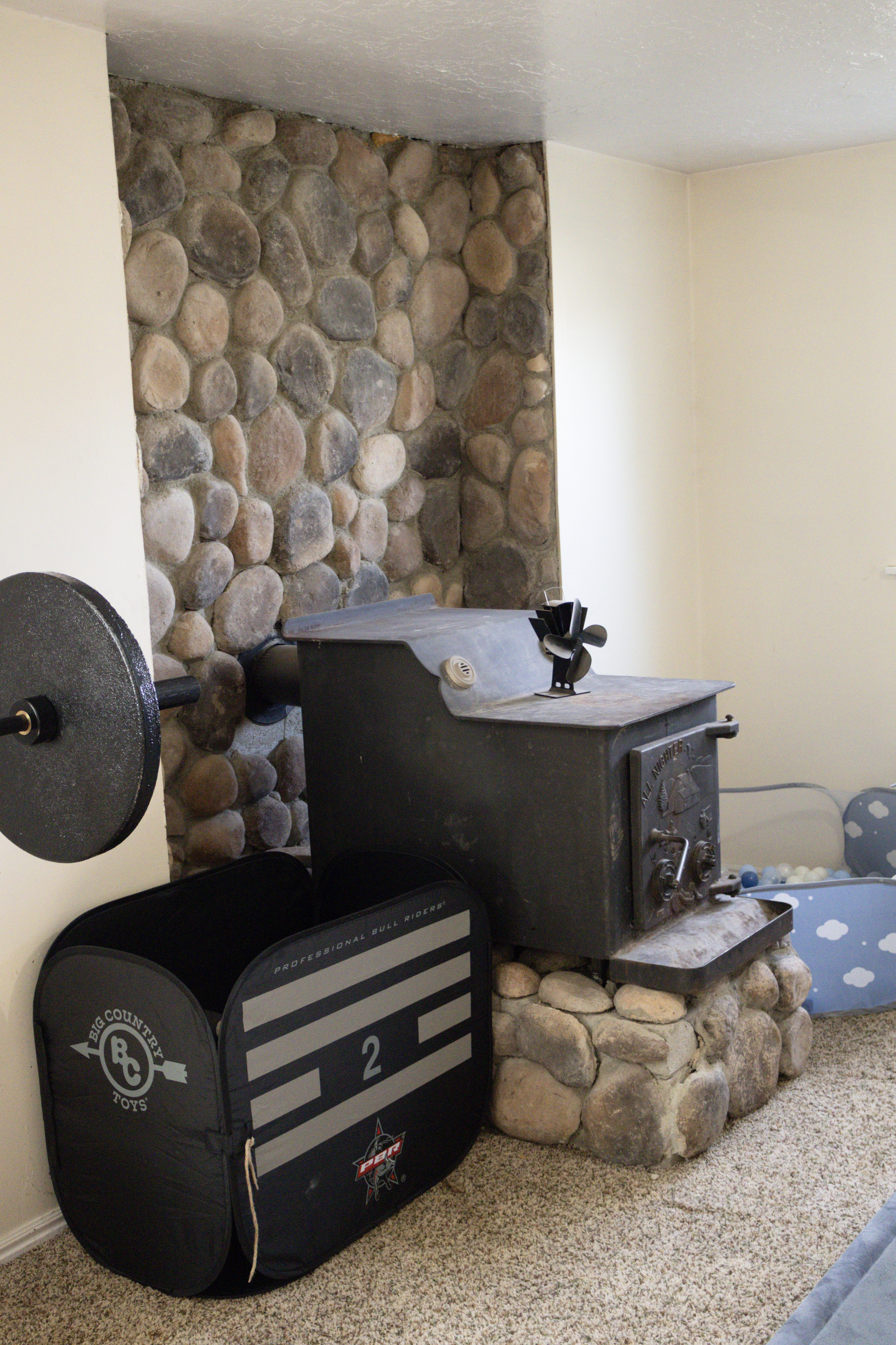 Fireplace located in basement
