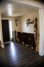 Foyer featuring wood-style flooring and a textured ceiling