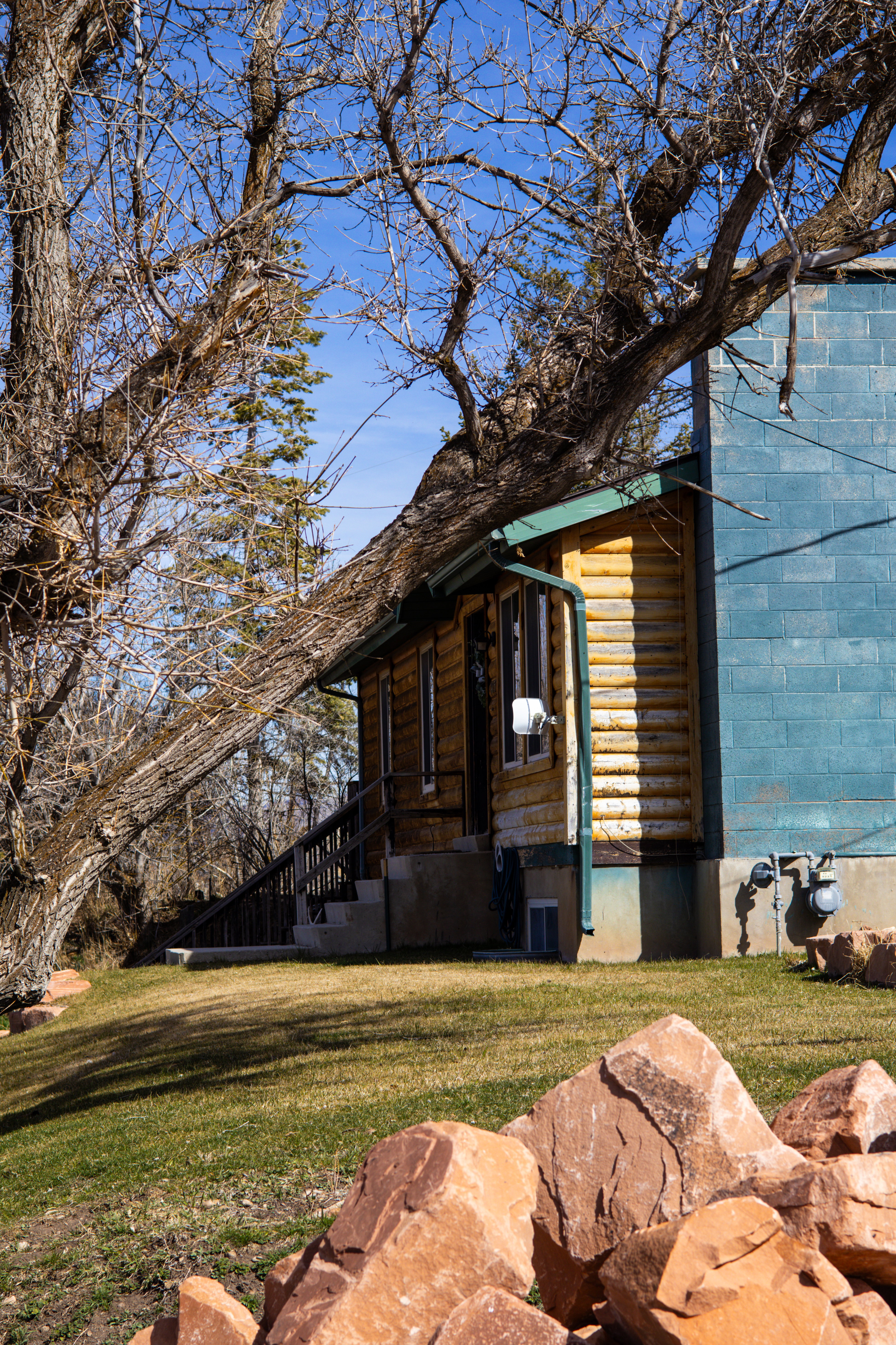 View of property exterior with a yard