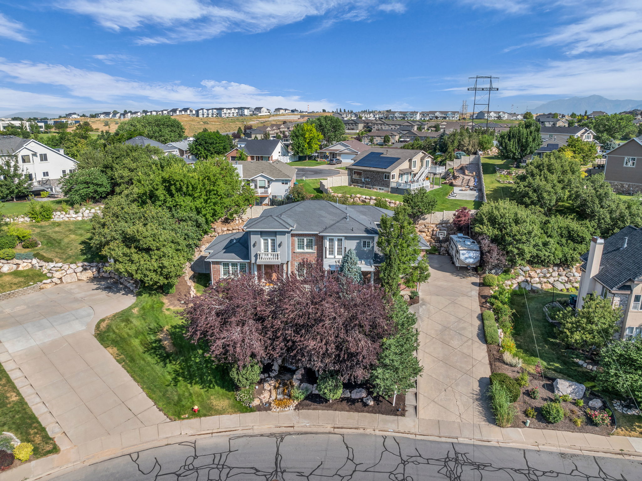 Aerial perspective of suburban area