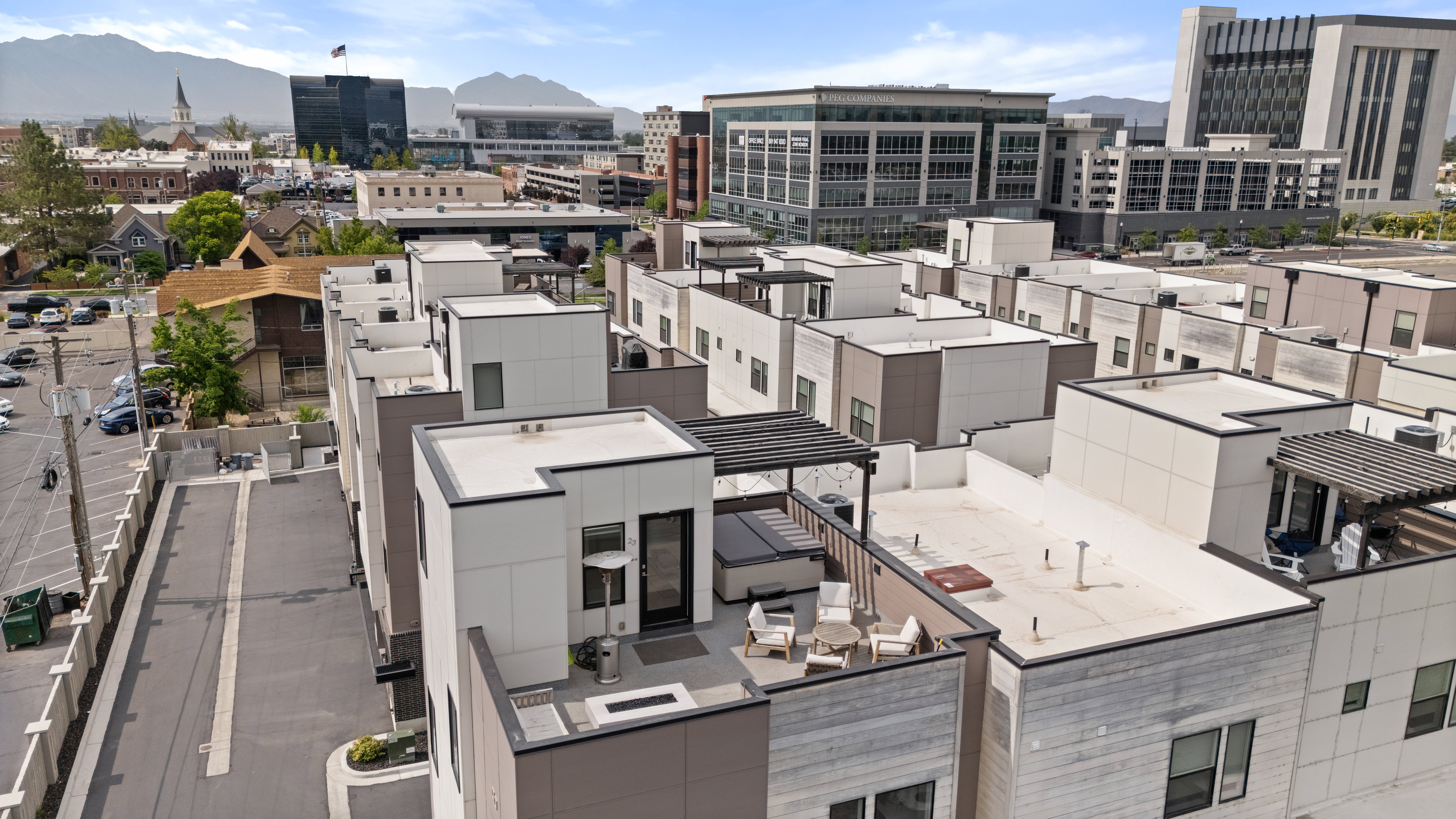 View of urban area with mountains