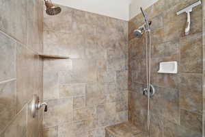 Bathroom view of tiled shower