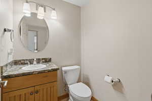 Half bath featuring vanity and toilet