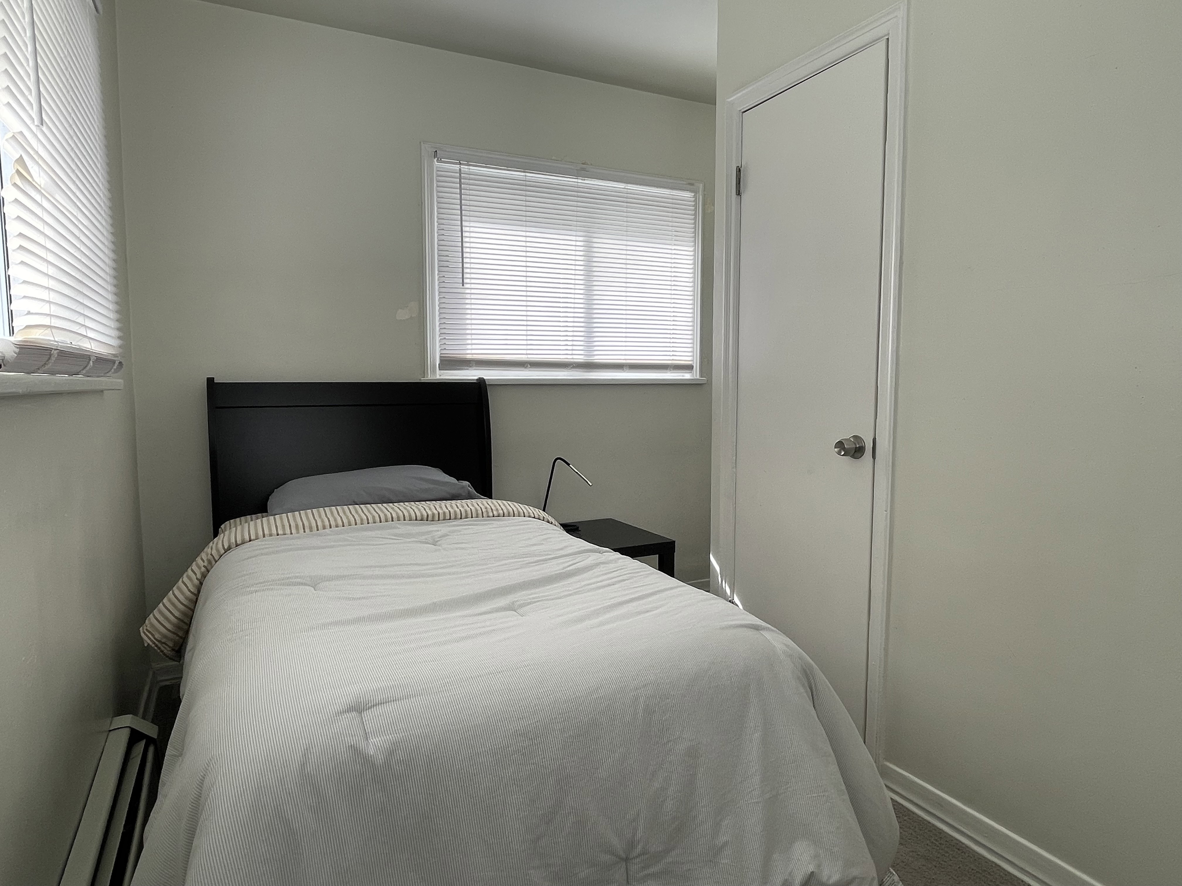 Carpeted bedroom featuring multiple windows and baseboard heating