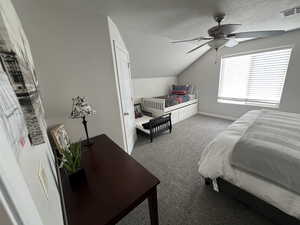 Bedroom with carpet floors and ceiling fan