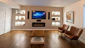 Evening basement lighting.