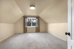 Additional living space featuring baseboards and carpet