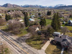 Bird's eye view of a mountainous background