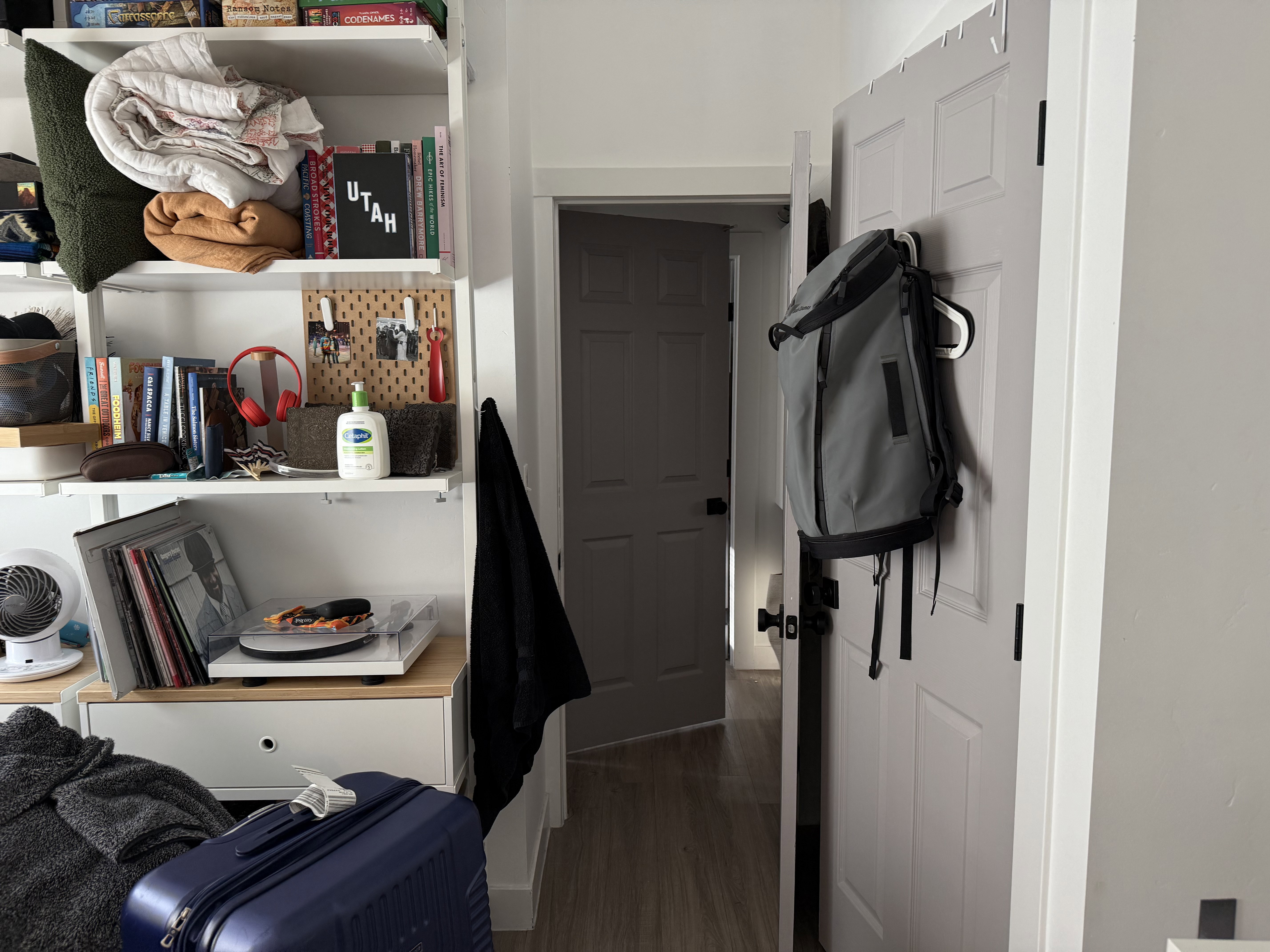 Interior space with dark wood-style flooring