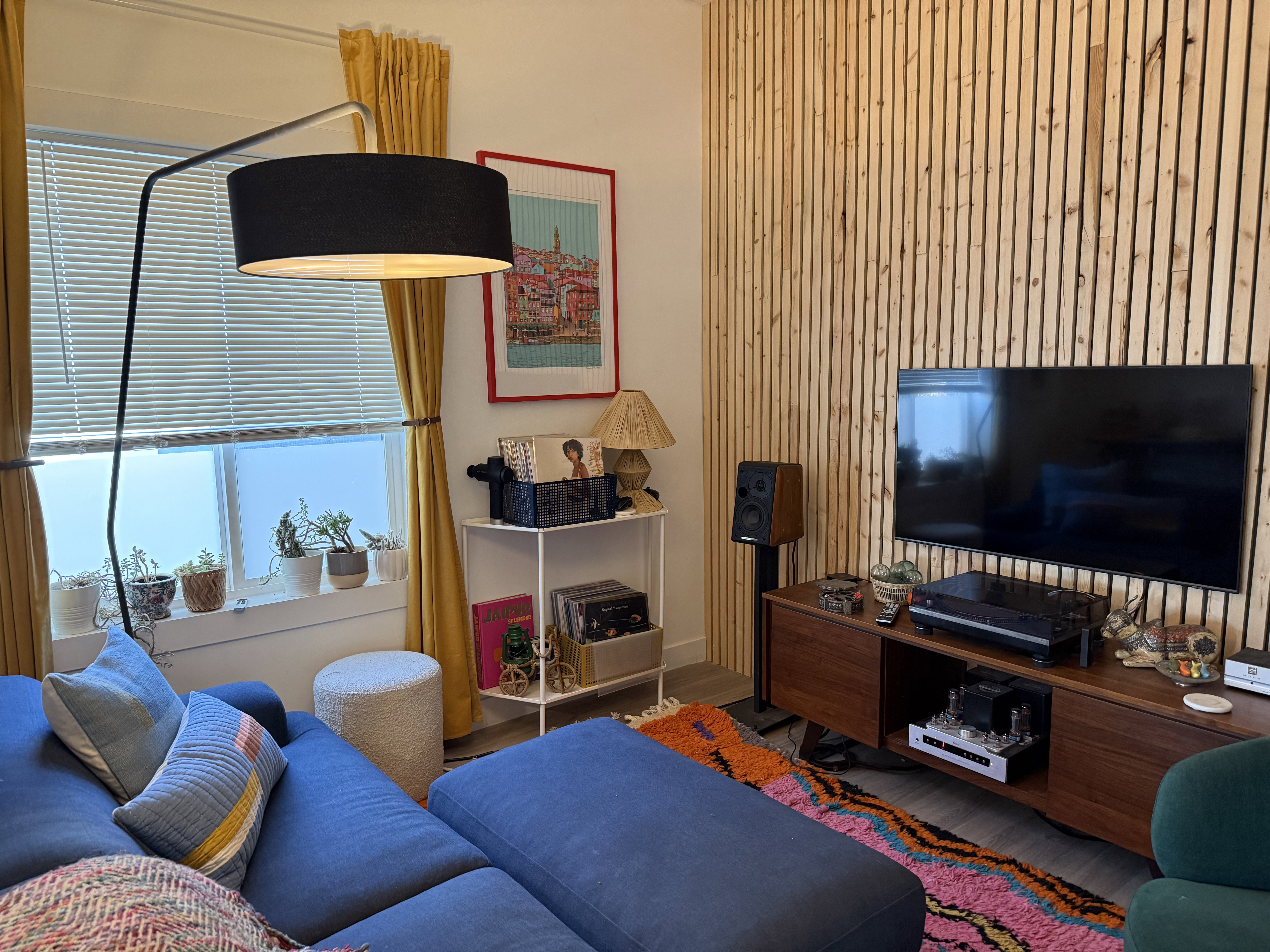 Living area with wood finished floors