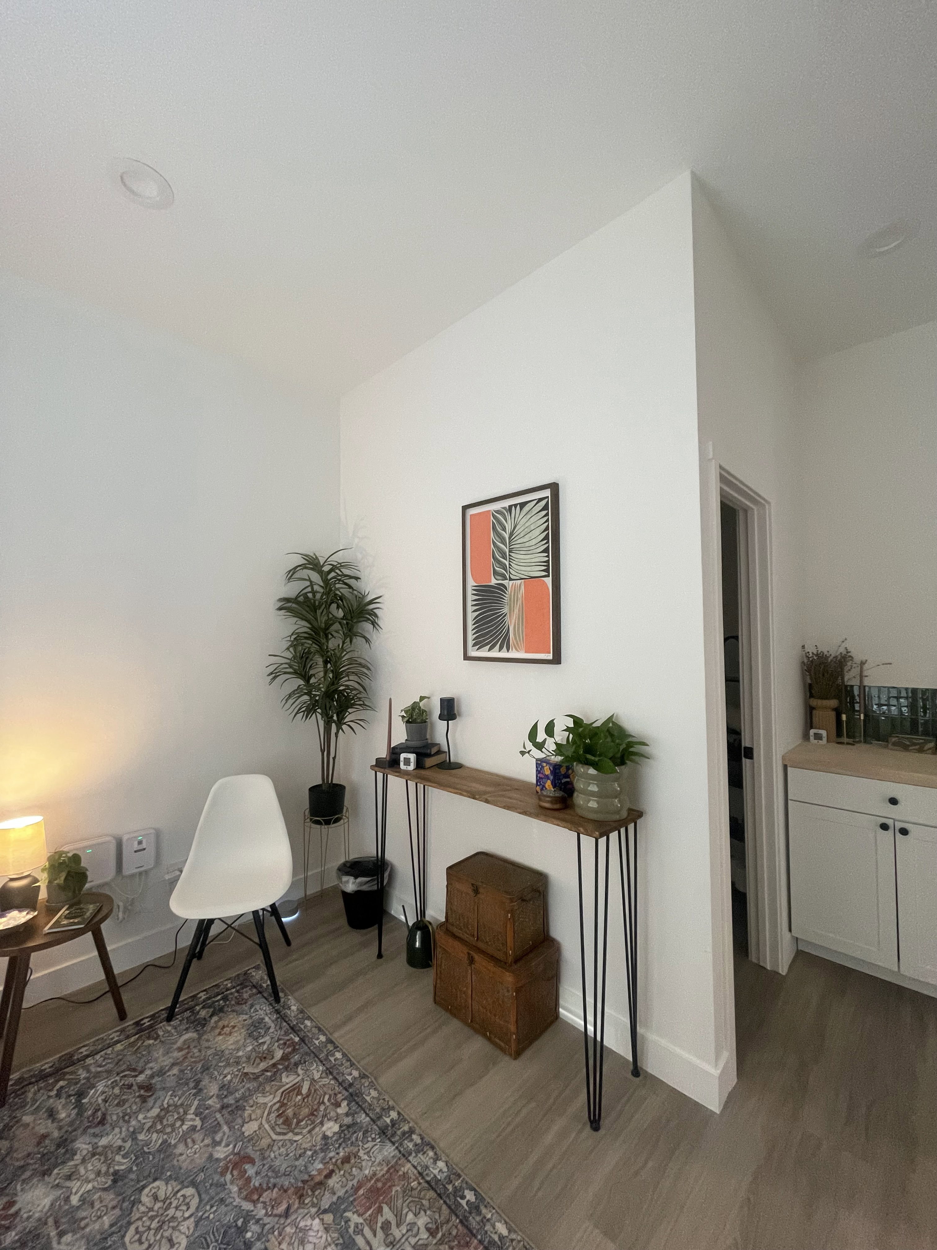 Living area with wood finished floors