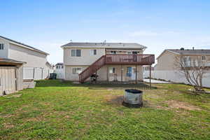 Back of property featuring a deck and a fenced backyard