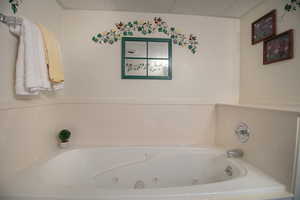 Full bath with working jetted tub in basement
