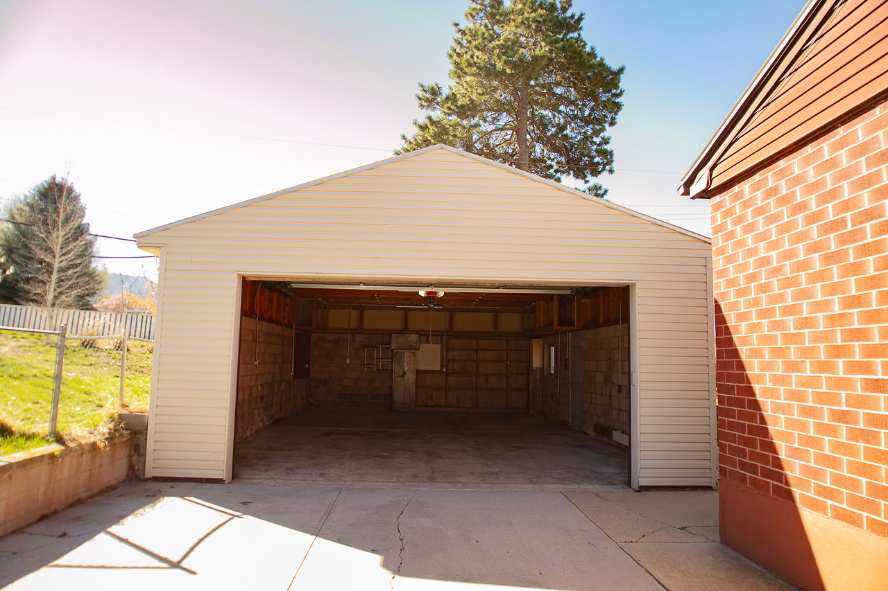 View of detached garage
