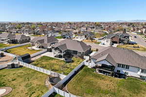 Aerial perspective of suburban area with mountains