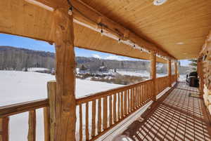 View of snow covered deck
