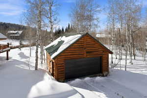 View of snow covered garage