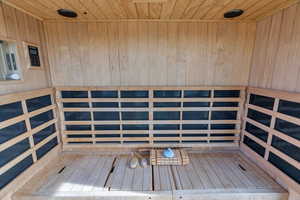Relaxing sauna / steam room with wooden ceiling and wooden walls