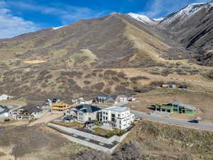 Aerial view of a mountain backdrop
