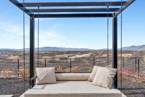 View of patio / terrace with a mountain view