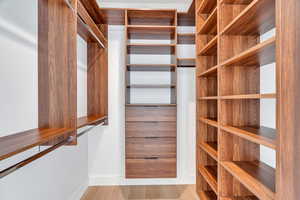 Walk in closet featuring light wood-style floors